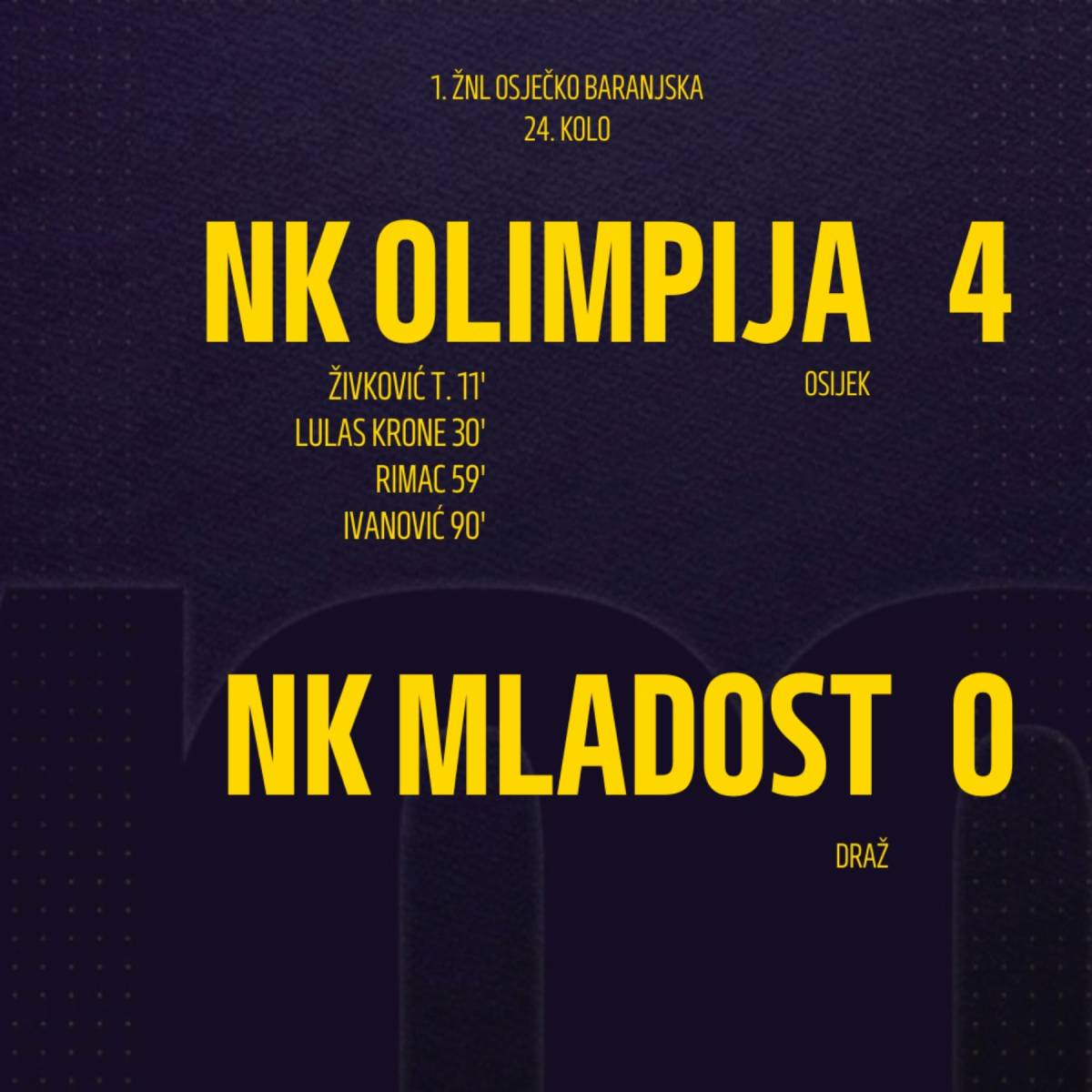 NK OLIMPIJA- NK Mladost 4:0